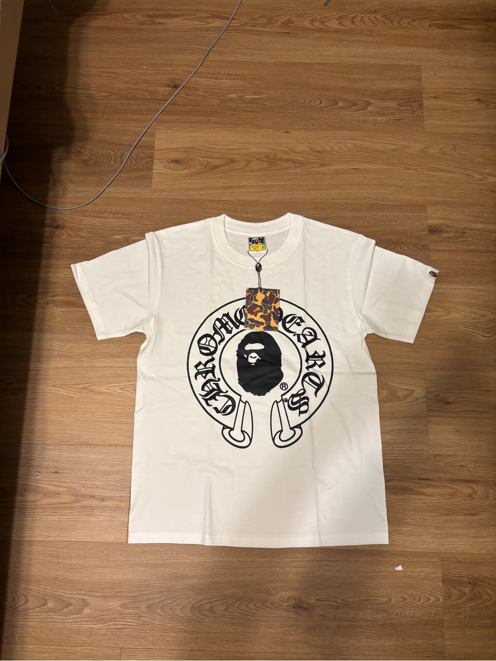 Bape White Tee with Black Ape Head Graphic